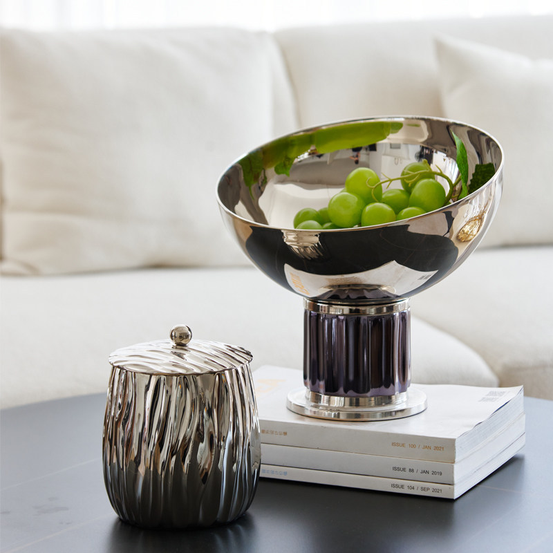 Decor Lighting India - Frutero alto de aluminio plateado importado