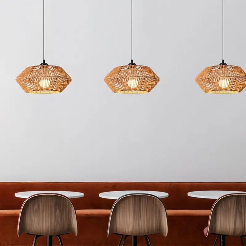 Geometric Lamp Shade - Lámpara colgante de mimbre tejida estilo