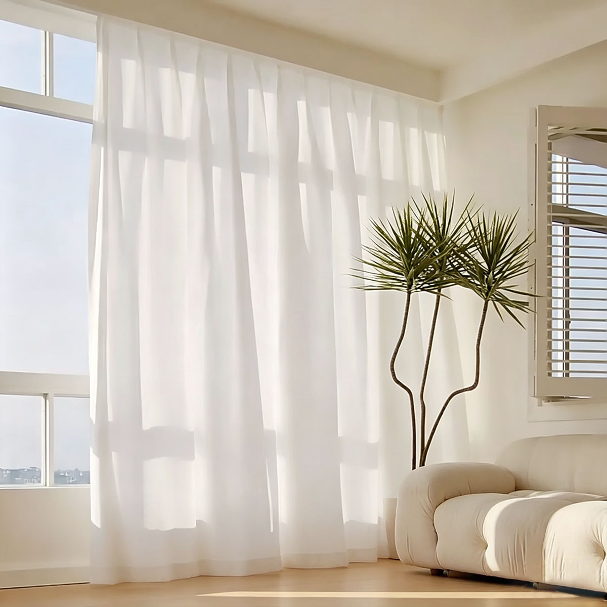 Room Lighting Bedroom Decor - Cortinas Translúcidas Blancas con Pliegues Fijos,