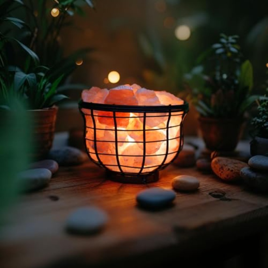 Lámpara de metal con sal rosa  - Himalayan Salt Lamp reseña y precio